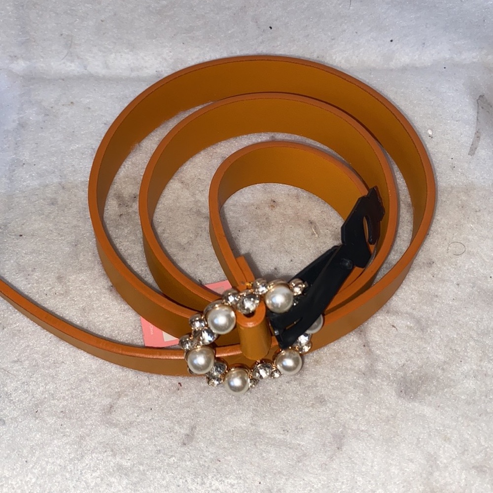Stylish Single Circle Faux Pearl And Rhinestone Buckle Bling Belt